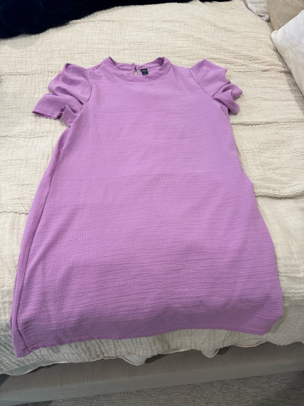 Lilac Puff-Sleeve Knit Shift Dress